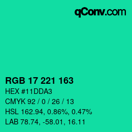 カラーコード: RGB 17 221 163 | qconv.com