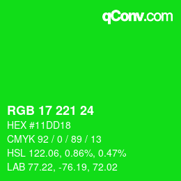 Color code: RGB 17 221 24 | qconv.com