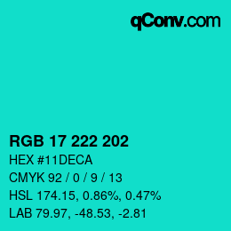 Farbcode: RGB 17 222 202 | qconv.com