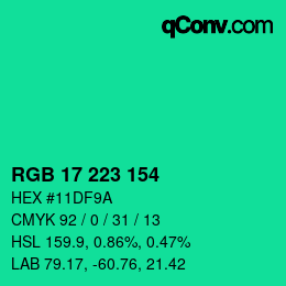 Color code: RGB 17 223 154 | qconv.com