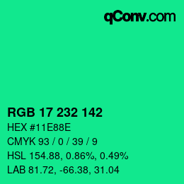 Color code: RGB 17 232 142 | qconv.com