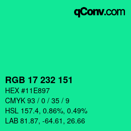 Color code: RGB 17 232 151 | qconv.com