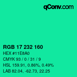 Color code: RGB 17 232 160 | qconv.com
