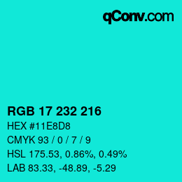 Color code: RGB 17 232 216 | qconv.com