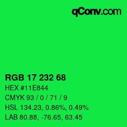 Color code: RGB 17 232 68 | qconv.com