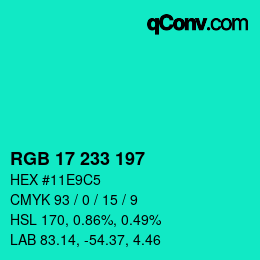 Color code: RGB 17 233 197 | qconv.com