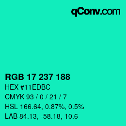Color code: RGB 17 237 188 | qconv.com