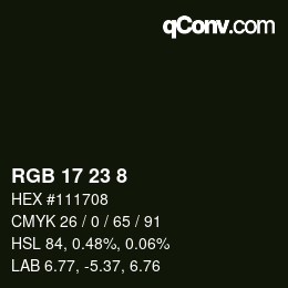 颜色代码: RGB 17 23 8 | qconv.com