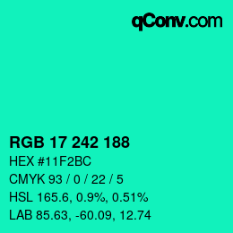 Color code: RGB 17 242 188 | qconv.com