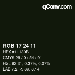 Color code: RGB 17 24 11 | qconv.com