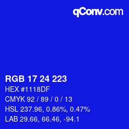 Color code: RGB 17 24 223 | qconv.com