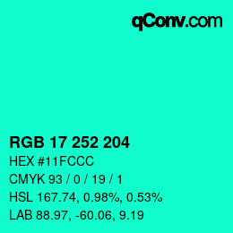 Color code: RGB 17 252 204 | qconv.com