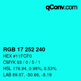 Color code: RGB 17 252 240 | qconv.com