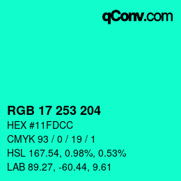 Color code: RGB 17 253 204 | qconv.com