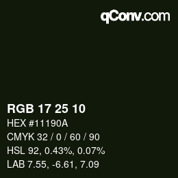 Color code: RGB 17 25 10 | qconv.com