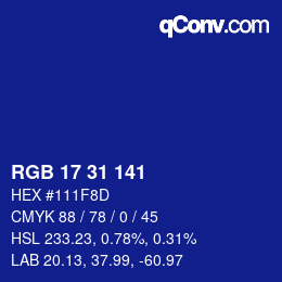 Color code: RGB 17 31 141 | qconv.com