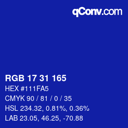 カラーコード: RGB 17 31 165 | qconv.com