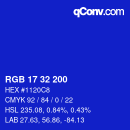 カラーコード: RGB 17 32 200 | qconv.com