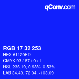 Color code: RGB 17 32 253 | qconv.com