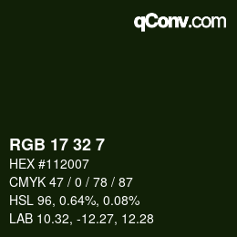 Color code: RGB 17 32 7 | qconv.com