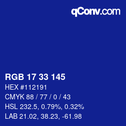 カラーコード: RGB 17 33 145 | qconv.com
