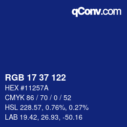 Color code: RGB 17 37 122 | qconv.com