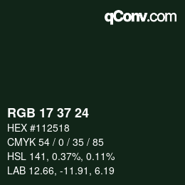 Color code: RGB 17 37 24 | qconv.com