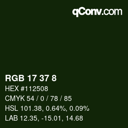 Color code: RGB 17 37 8 | qconv.com