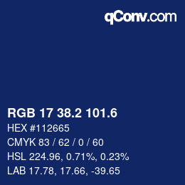 カラーコード: RGB 17 38.2 101.6 | qconv.com