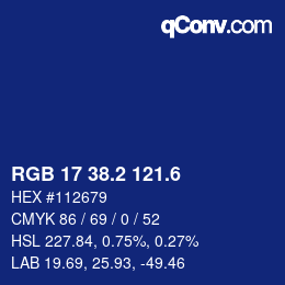 カラーコード: RGB 17 38.2 121.6 | qconv.com