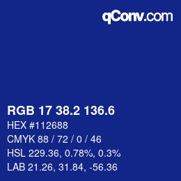 カラーコード: RGB 17 38.2 136.6 | qconv.com