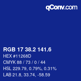 カラーコード: RGB 17 38.2 141.6 | qconv.com