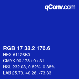 カラーコード: RGB 17 38.2 176.6 | qconv.com