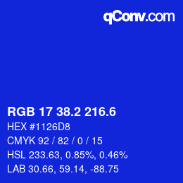 カラーコード: RGB 17 38.2 216.6 | qconv.com