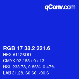 カラーコード: RGB 17 38.2 221.6 | qconv.com