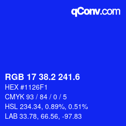 カラーコード: RGB 17 38.2 241.6 | qconv.com