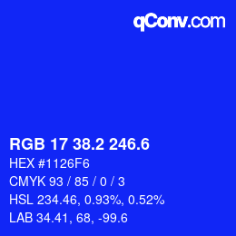 カラーコード: RGB 17 38.2 246.6 | qconv.com