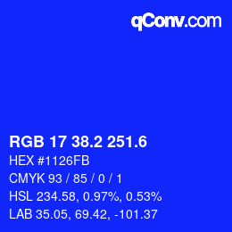 カラーコード: RGB 17 38.2 251.6 | qconv.com