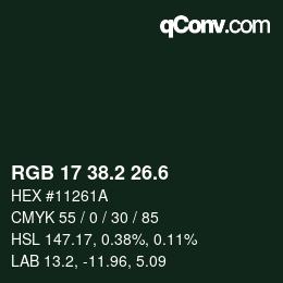 カラーコード: RGB 17 38.2 26.6 | qconv.com