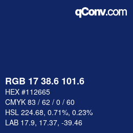 カラーコード: RGB 17 38.6 101.6 | qconv.com