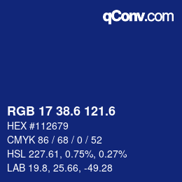カラーコード: RGB 17 38.6 121.6 | qconv.com