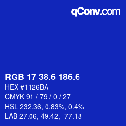 カラーコード: RGB 17 38.6 186.6 | qconv.com