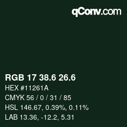 カラーコード: RGB 17 38.6 26.6 | qconv.com