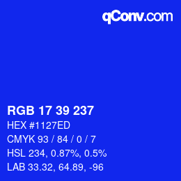 Color code: RGB 17 39 237 | qconv.com