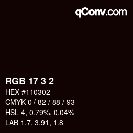 カラーコード: RGB 17 3 2 | qconv.com