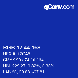 颜色代码: RGB 17 44 168 | qconv.com