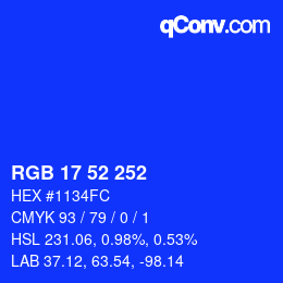 カラーコード: RGB 17 52 252 | qconv.com