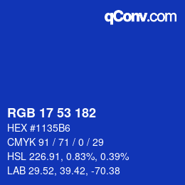 Color code: RGB 17 53 182 | qconv.com