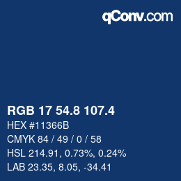 カラーコード: RGB 17 54.8 107.4 | qconv.com