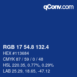 カラーコード: RGB 17 54.8 132.4 | qconv.com